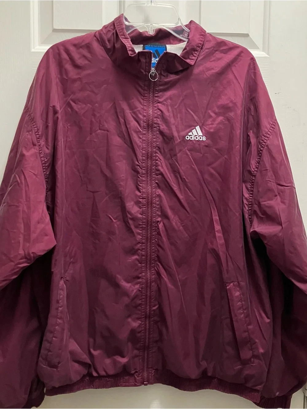 Vintage Adidas Stripe Hooded Windbreaker Jacket Maroon XL